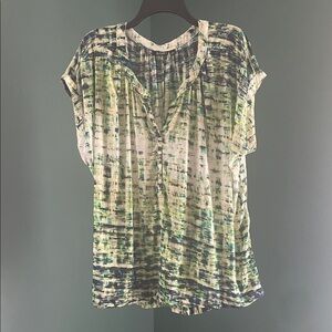 Lightweight Abstract Print Short Sleeve Top - Green/Blue